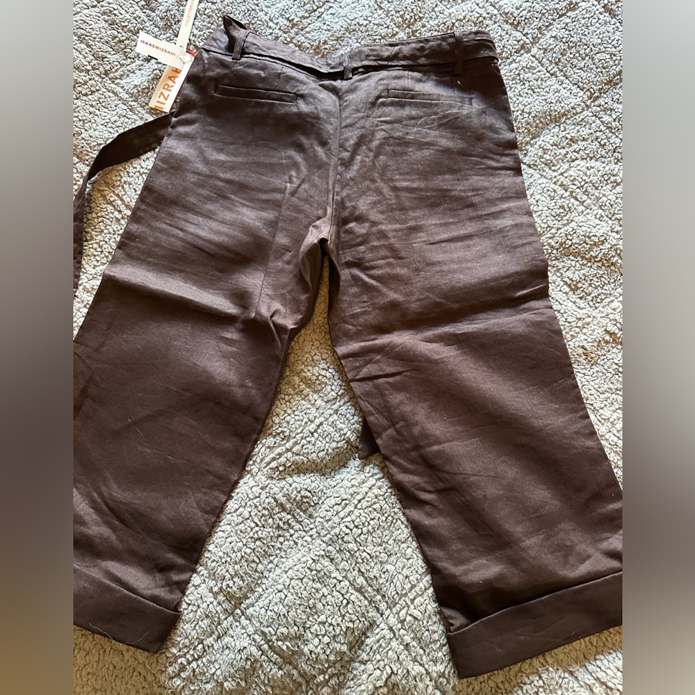 ISAAC MIZRAHI Brown Wide Leg Linen Pants  Size 8
